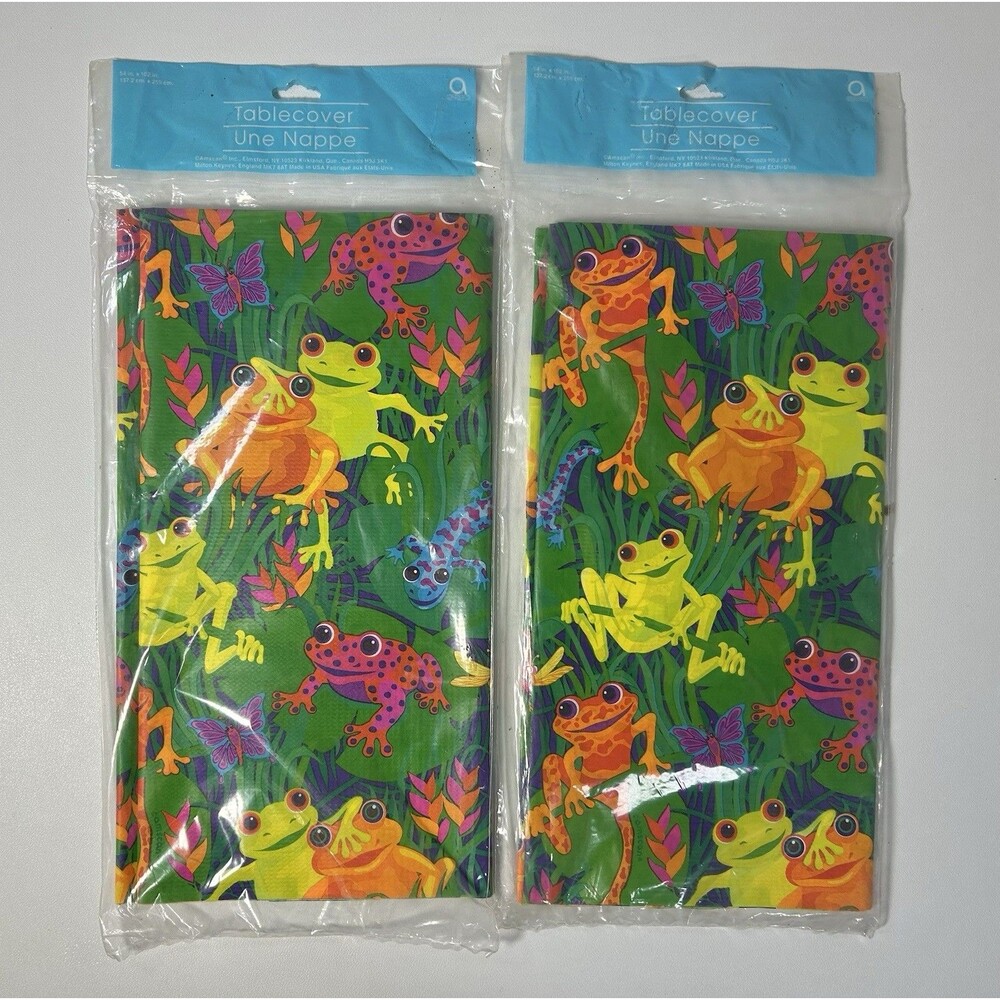 Frog Party Amphibian Rainforest Green Table cover Party Tablecloth 54”x102”